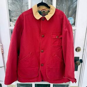 VTG Bill Blass Red Chore Coat w/ Tan Corduroy Collar sz XL